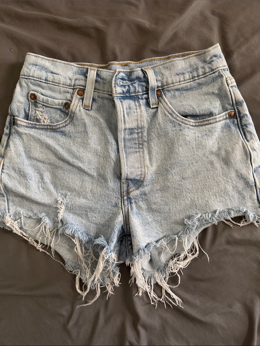 Levi's Light Blue Distressed High-Rise Denim Shorts